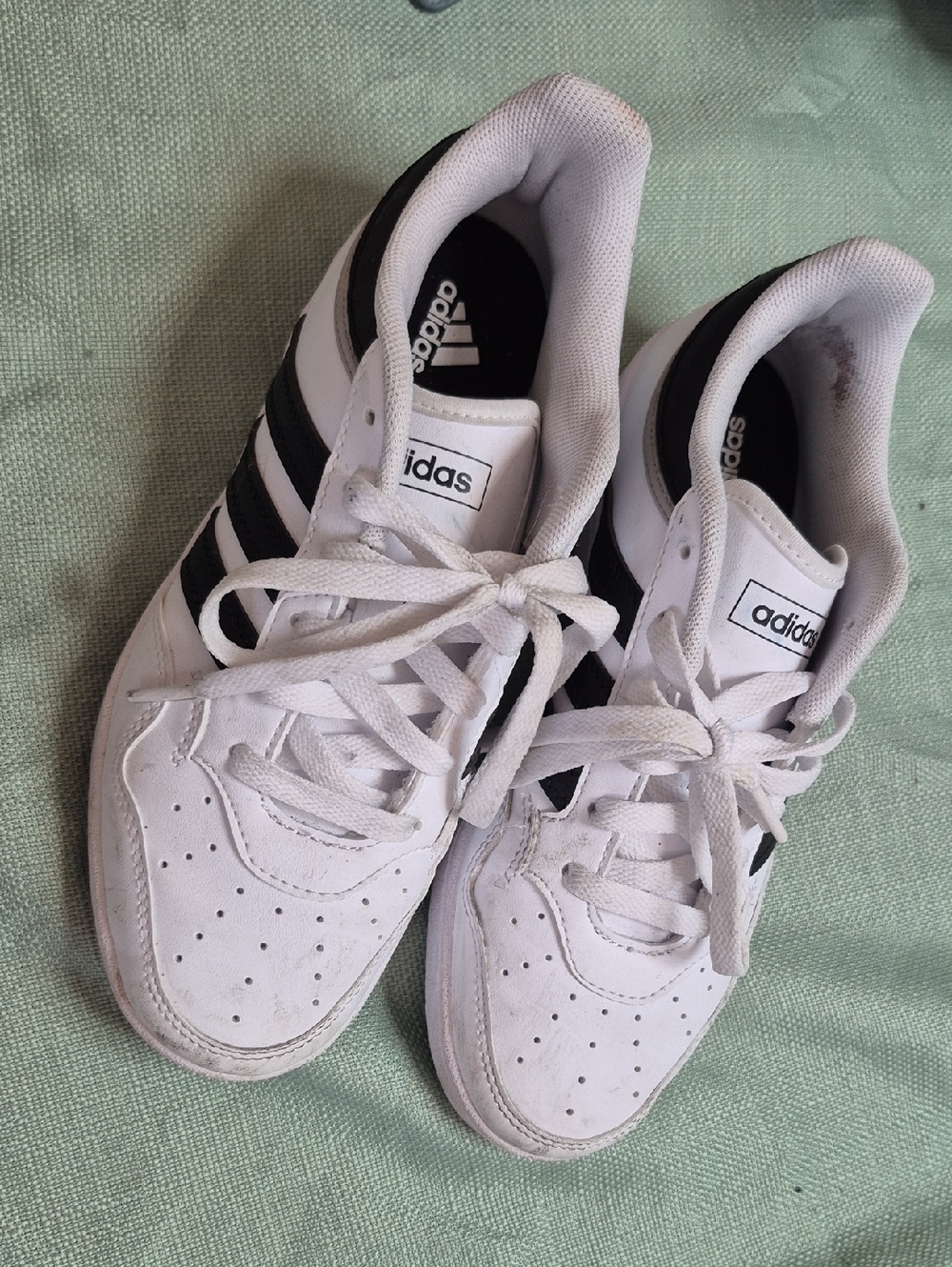 adidas White and Black Court-Style Lace Sneakers